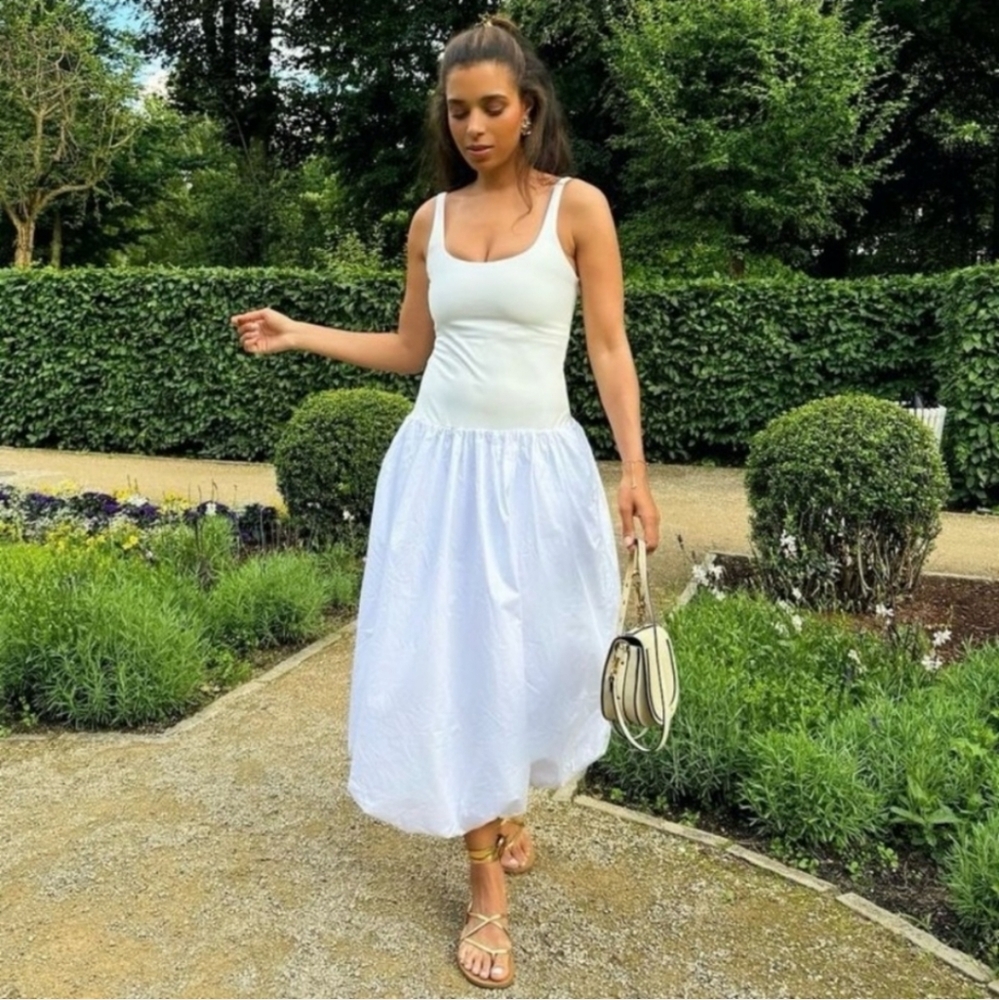 Zara Voluminous Balloon Midi Dress White Size S - Picture 3 of 15